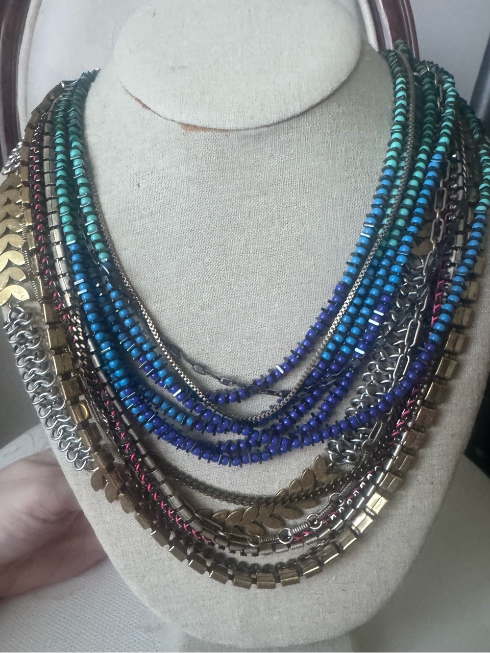 Stella & Dot Multistrand Beaded and Metal Necklace - Blue, Teal & Gold